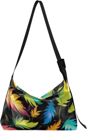 Rainbow Leaves Tote Bag for Women Large Hobo Bags Leather Crossbody Bags Hobo Purse with Adjustable Strap for Women Men