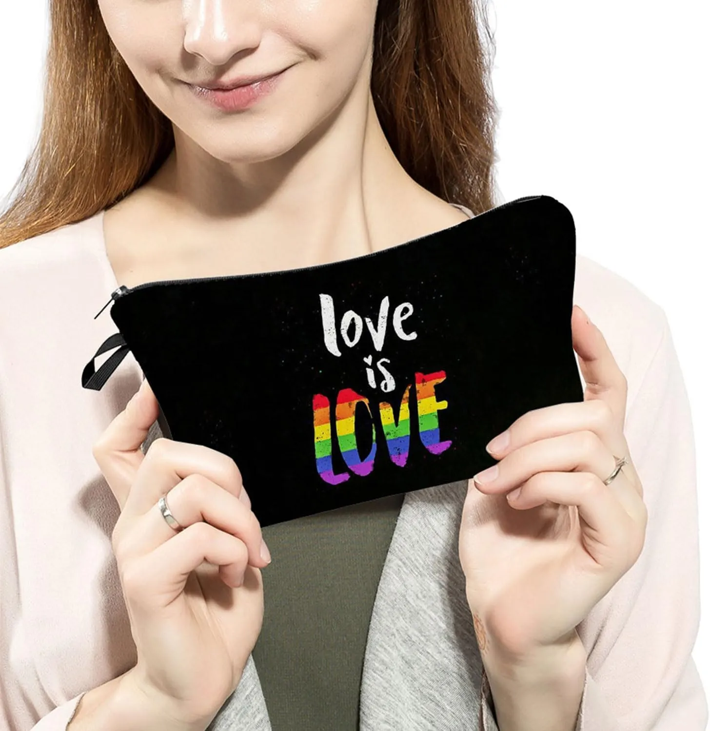 Rainbow Makeup Bag Cute Small Organizer Zipper Rainbow Pouch Love Is Love Birthday Present for LGBT Women Friends Sisters