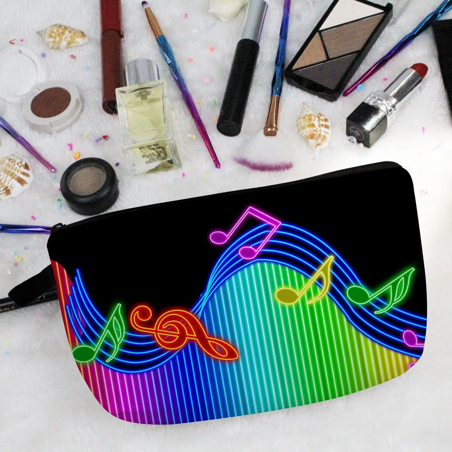 Rainbow Musical Note Makeup Bag Cute Small Organizer Zipper Pouch Birthday Music-themed Present Musical Note Cosmetic Bag for Music Lovers Friends Woman