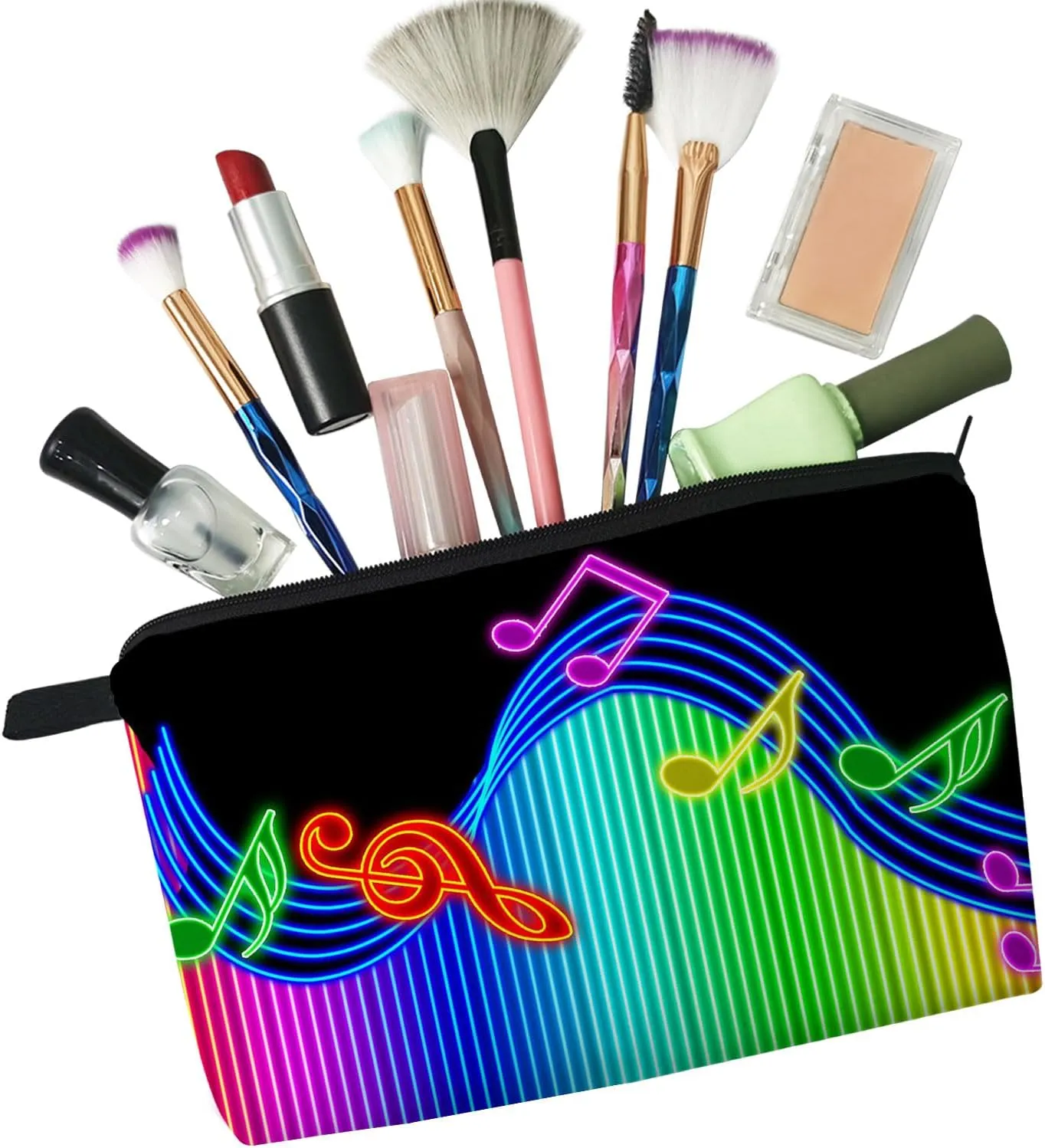 Rainbow Musical Note Makeup Bag Cute Small Organizer Zipper Pouch Birthday Music-themed Present Musical Note Cosmetic Bag for Music Lovers Friends Woman