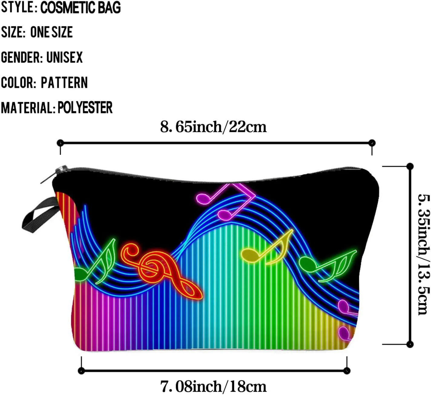 Rainbow Musical Note Makeup Bag Cute Small Organizer Zipper Pouch Birthday Music-themed Present Musical Note Cosmetic Bag for Music Lovers Friends Woman