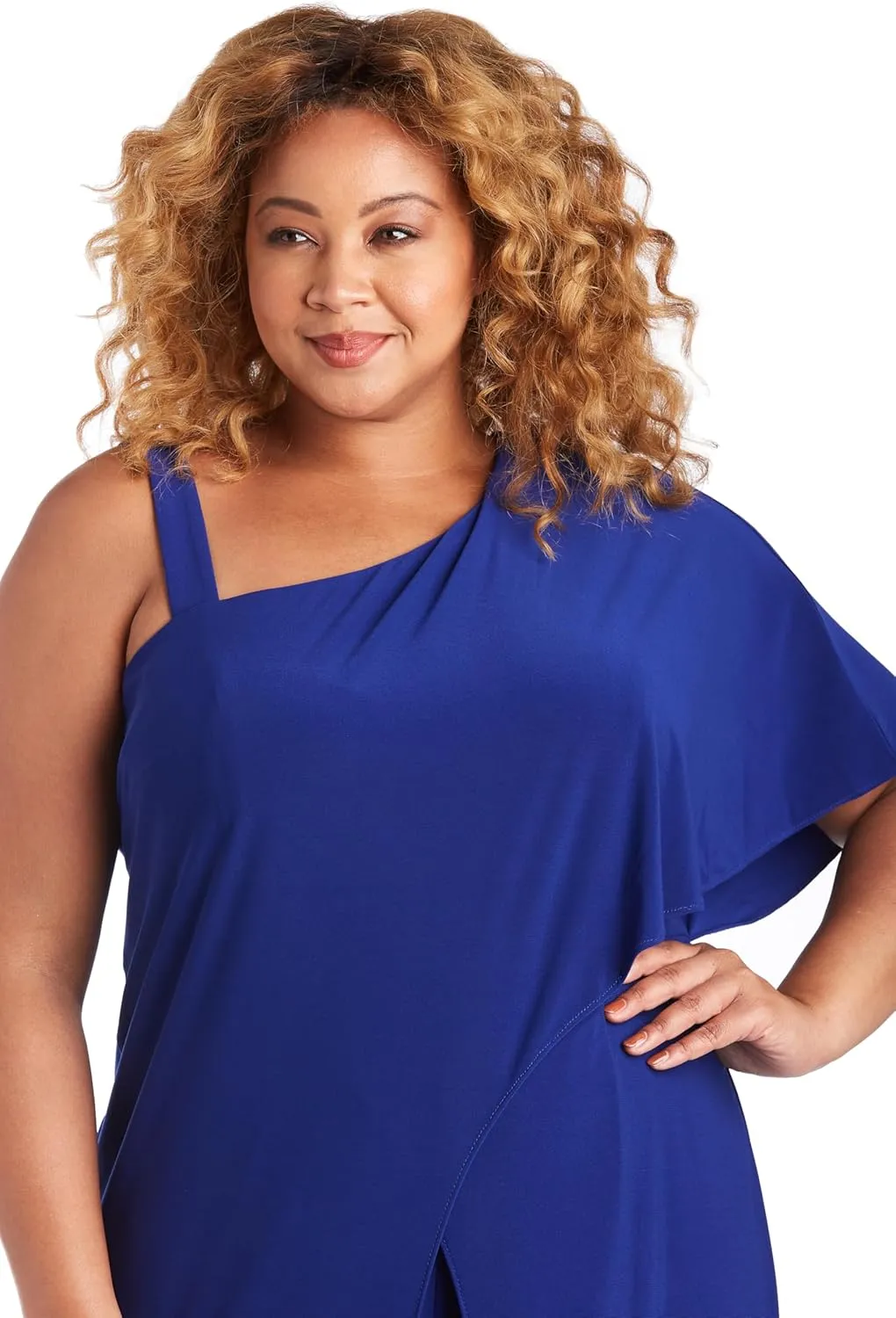 R&M Richards Elegant One-Shoulder Draped Overlay Wide-Leg Jumpsuit W/Relaxed Fit