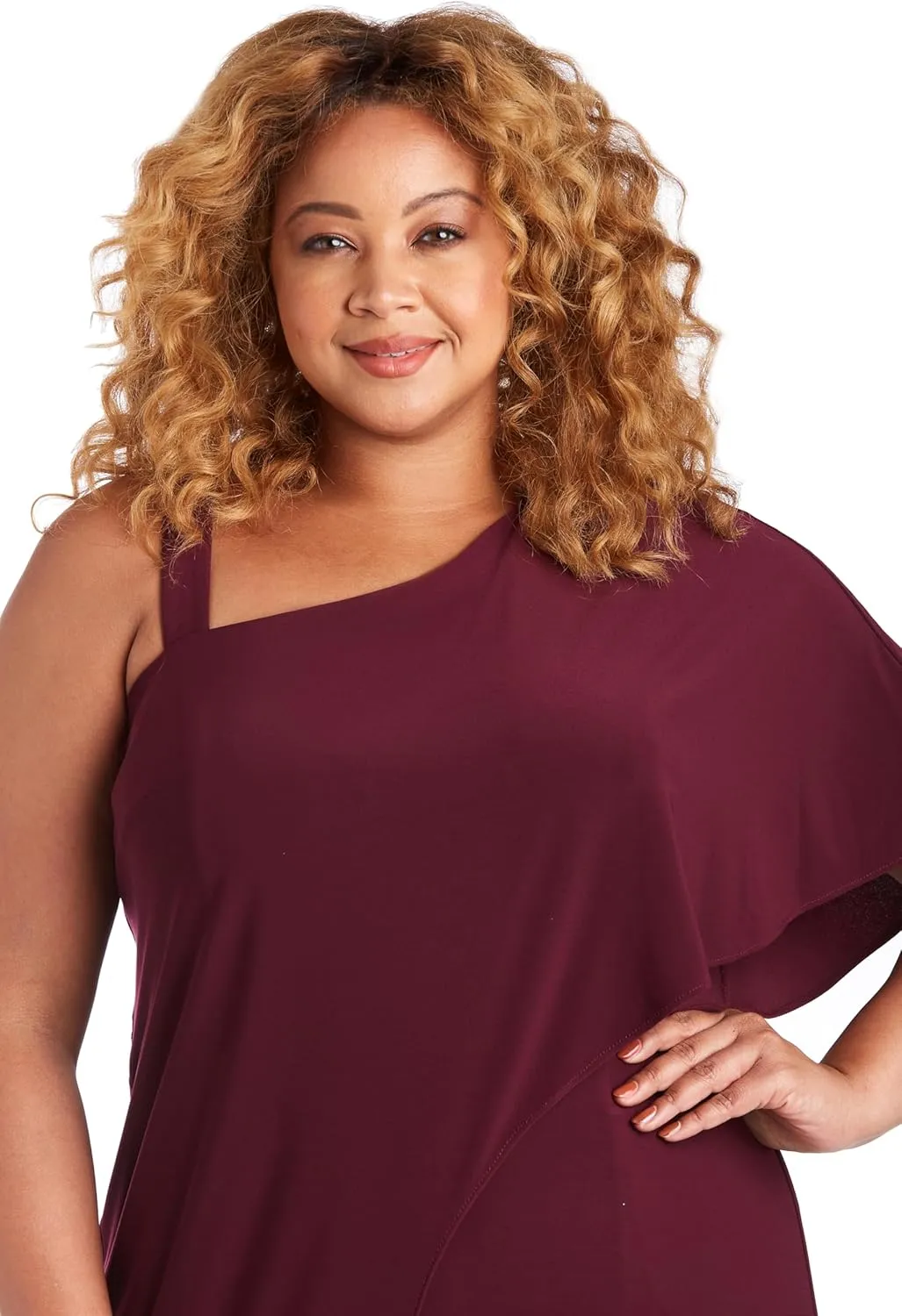R&M Richards Elegant One-Shoulder Draped Overlay Wide-Leg Jumpsuit W/Relaxed Fit