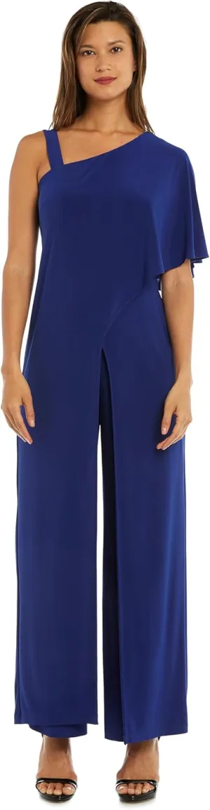 R&M Richards Elegant One-Shoulder Draped Overlay Wide-Leg Jumpsuit W/Relaxed Fit