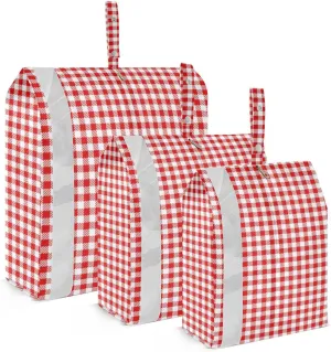Red & White Checked Packing Cubes Set of 3, Lightweight Travel Luggage Organizers Foldable Bags for Easy Packing and Organization
