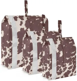 Retro Cow Pattern Packing Cubes Set of 3, Lightweight Travel Luggage Organizers Foldable Bags for Easy Packing and Organization