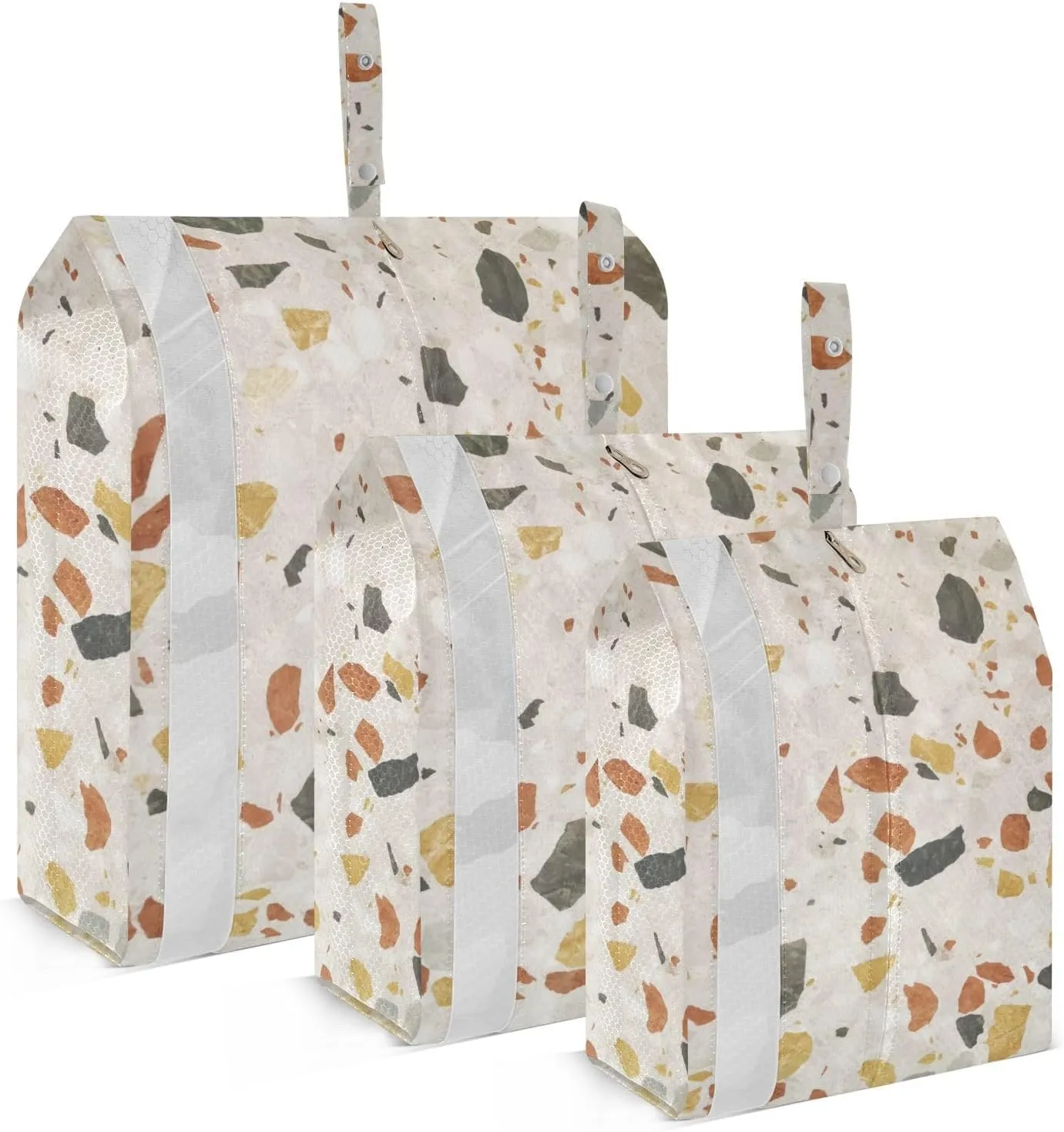 Retro Terrazzo Packing Cubes Set of 3, Lightweight Travel Luggage Organizers Foldable Bags for Easy Packing and Organization