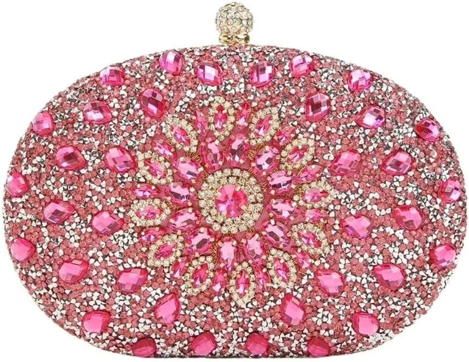 Rhinestone Purse Gorgeous Shiny Mini Diamond-studded Rhinestone Floral Hand-held Dinner Bag For Wedding And Party