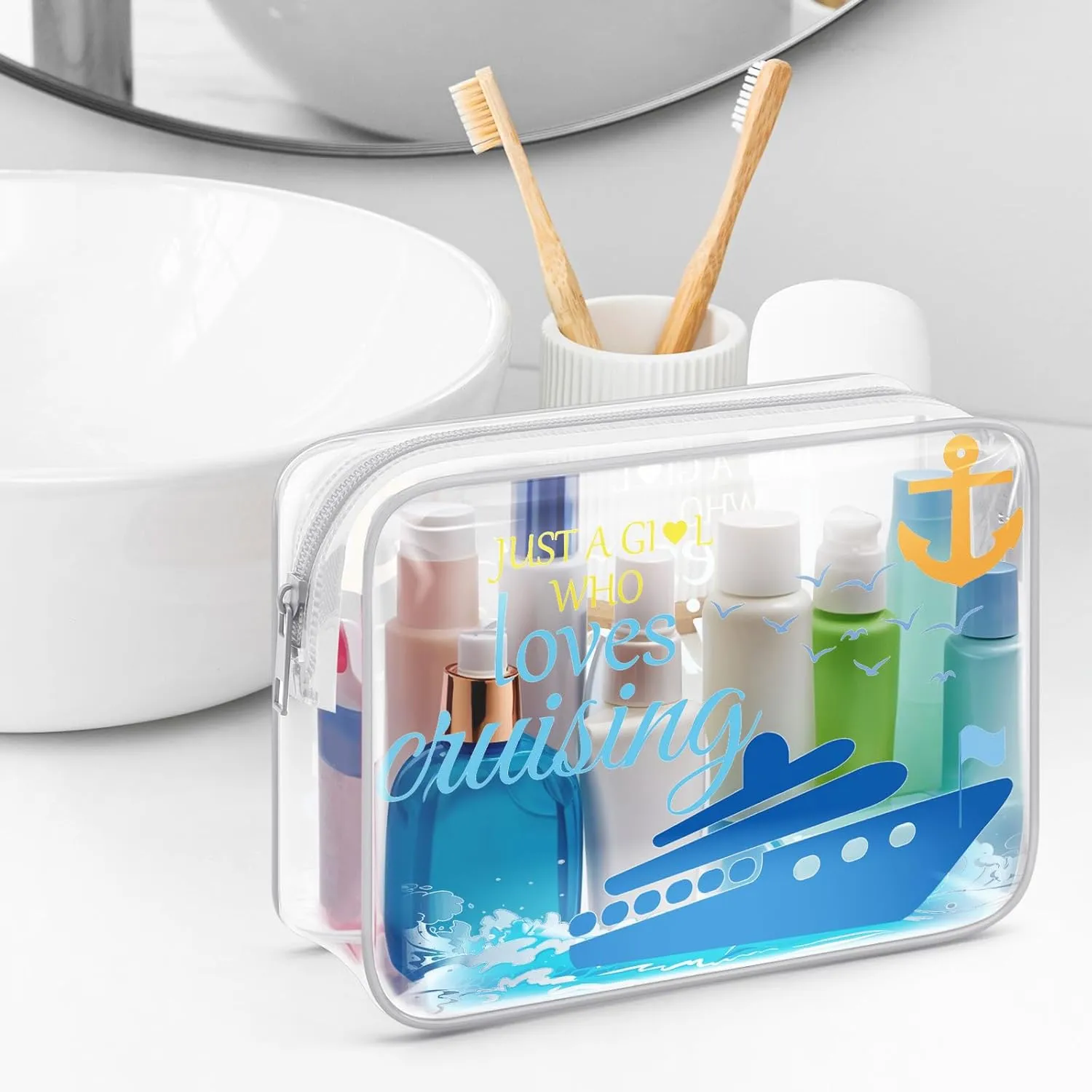 Sazuwu Cruise Gifts for Her Clear Makeup Bags with Zipper Cruise Ship Gifts Ideas Cruise Vacation Gifts Cruising Retirement Gifts Cosmetic Bag Birthday Christmas Gifts Cruise Theme Party Decorations