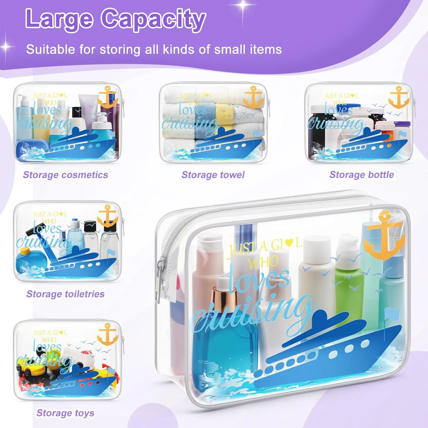 Sazuwu Cruise Gifts for Her Clear Makeup Bags with Zipper Cruise Ship Gifts Ideas Cruise Vacation Gifts Cruising Retirement Gifts Cosmetic Bag Birthday Christmas Gifts Cruise Theme Party Decorations