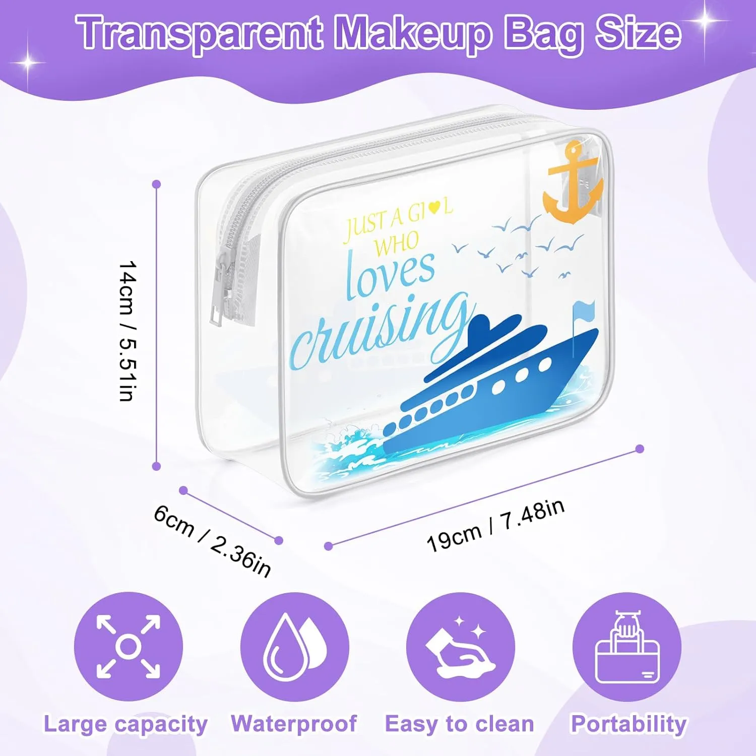 Sazuwu Cruise Gifts for Her Clear Makeup Bags with Zipper Cruise Ship Gifts Ideas Cruise Vacation Gifts Cruising Retirement Gifts Cosmetic Bag Birthday Christmas Gifts Cruise Theme Party Decorations