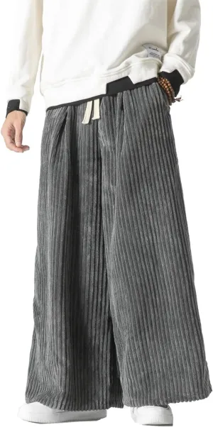 Seidarise Men's Corduroy Pants Straight Baggy Wide Leg Stretch Elastic Waist Drawstring Relaxed Fit Trousers Pant