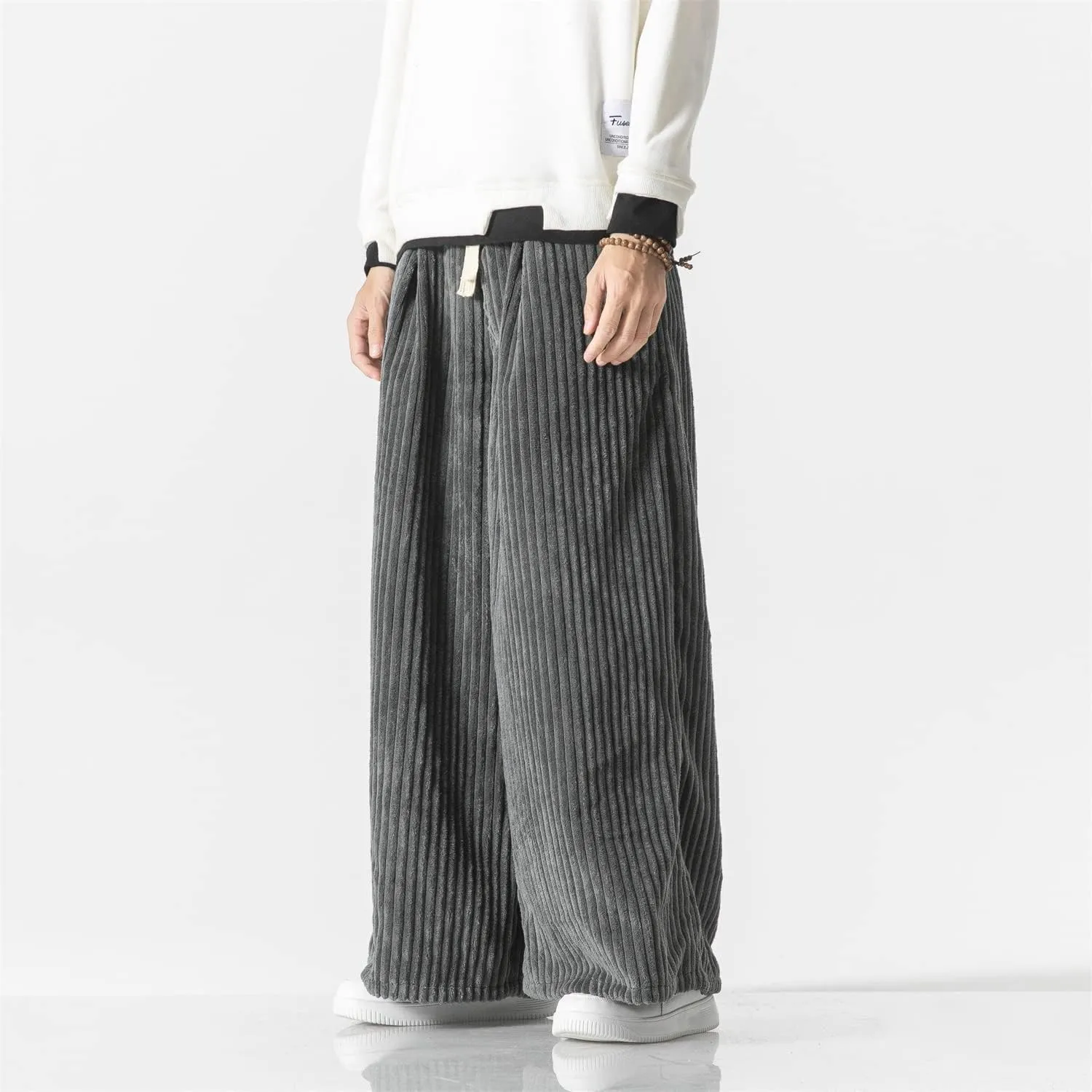 Seidarise Men's Corduroy Pants Straight Baggy Wide Leg Stretch Elastic Waist Drawstring Relaxed Fit Trousers Pant
