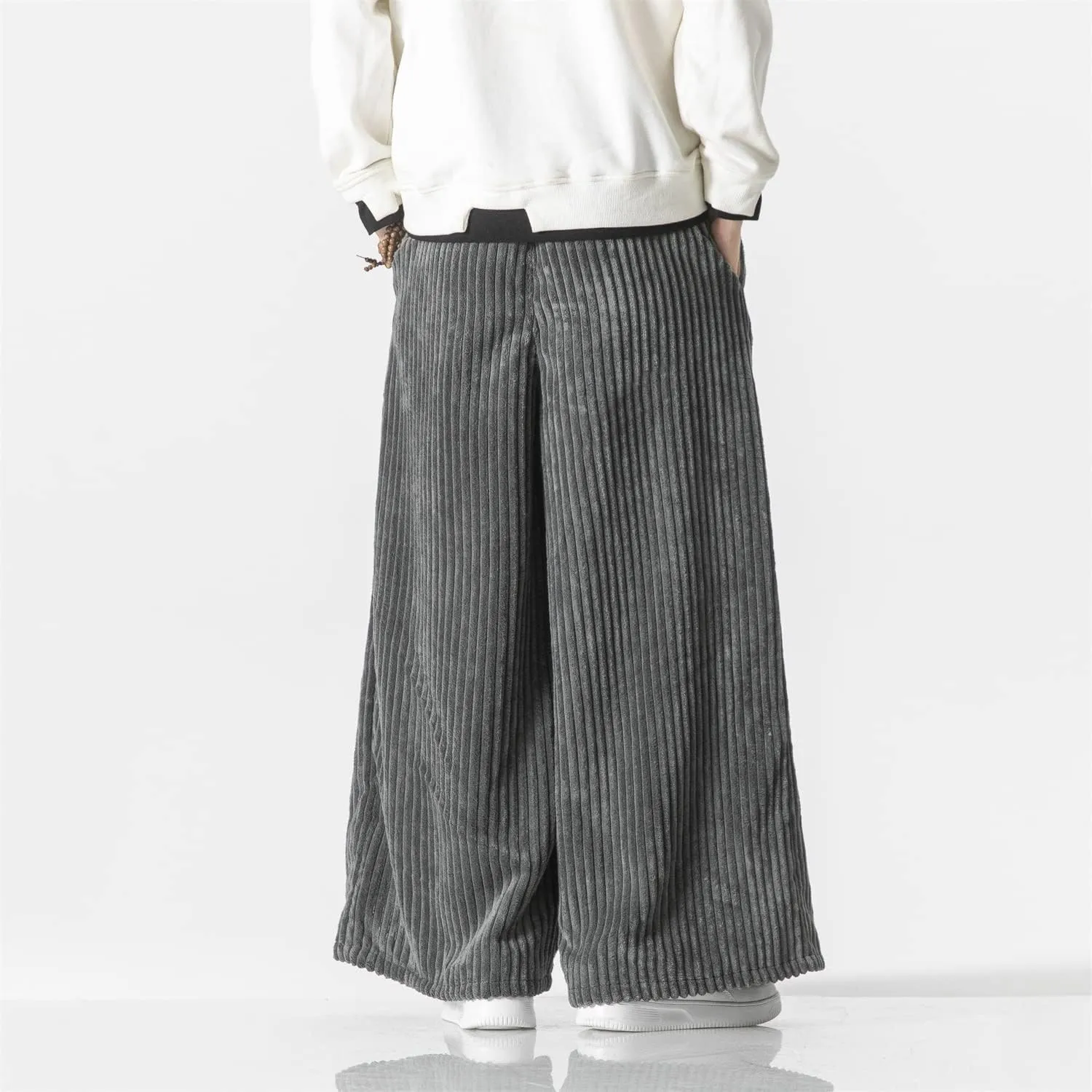 Seidarise Men's Corduroy Pants Straight Baggy Wide Leg Stretch Elastic Waist Drawstring Relaxed Fit Trousers Pant