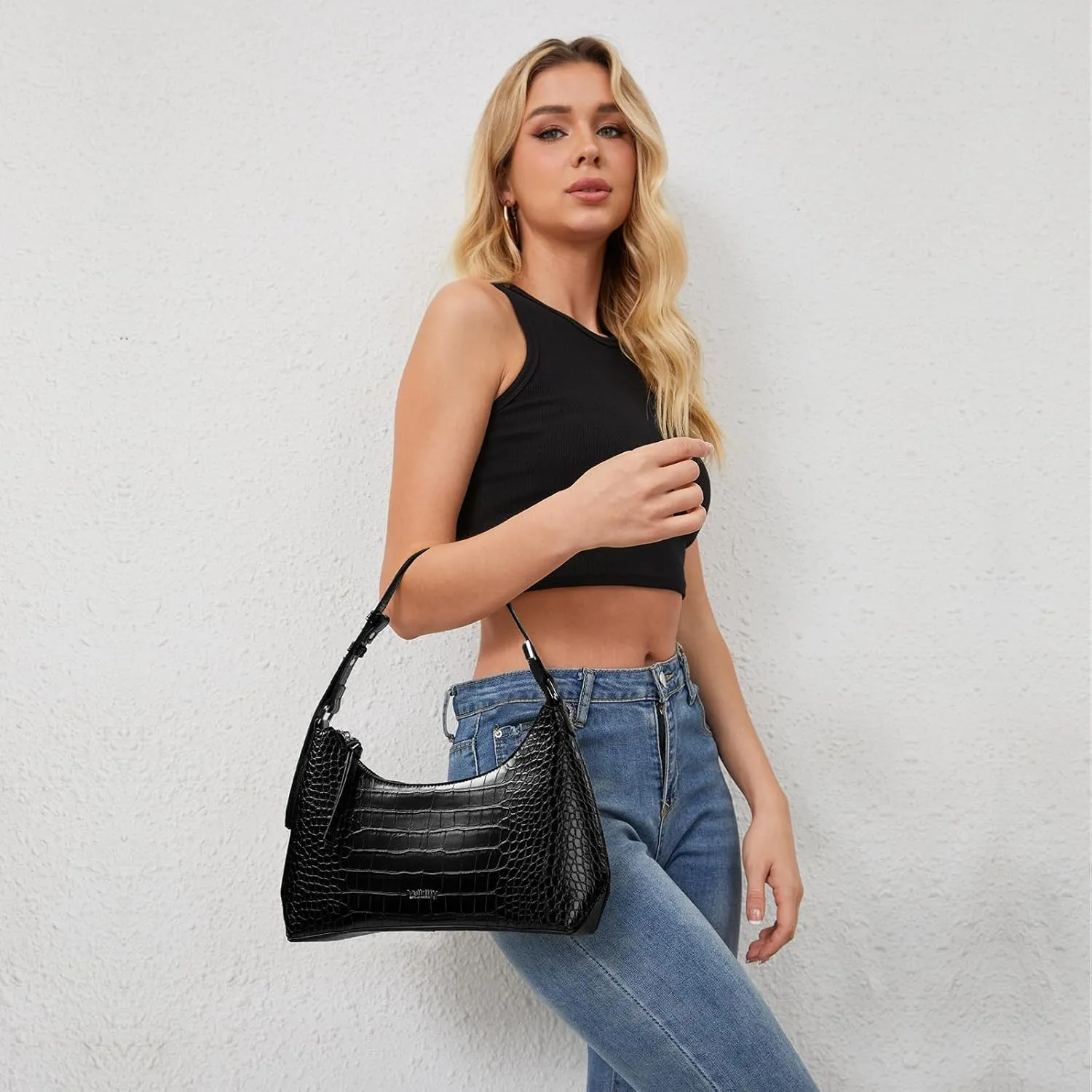 Shoulder Bag For Women Leather Hobo Handbag Crescent Underarm Purses with Adjustable Strap