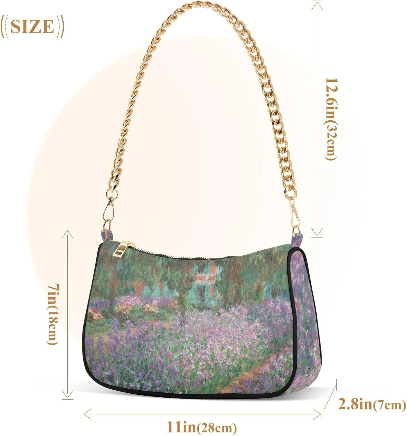 Shoulder Bags for Women, Monet's Garden Hobo Tote Handbag wallet Mini Purse with Zipper