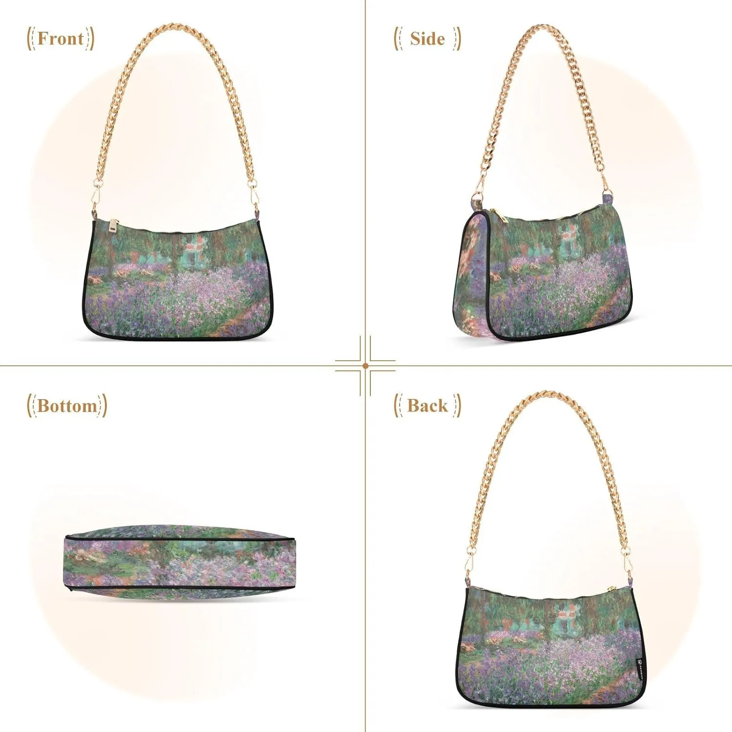 Shoulder Bags for Women, Monet's Garden Hobo Tote Handbag wallet Mini Purse with Zipper