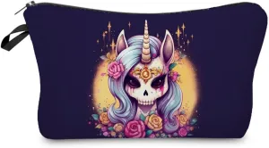 Skull Unicorn Makeup Bag Cute Small Organizer Zipper Pouch Skull Unicorn Cosmetic Bag Birthday Present for Women Friends -1