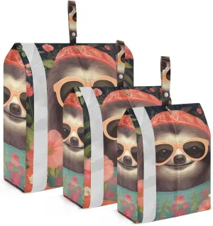 Sloth and Flowers Packing Cubes Set of 3, Lightweight Travel Luggage Organizers Foldable Bags for Easy Packing and Organization