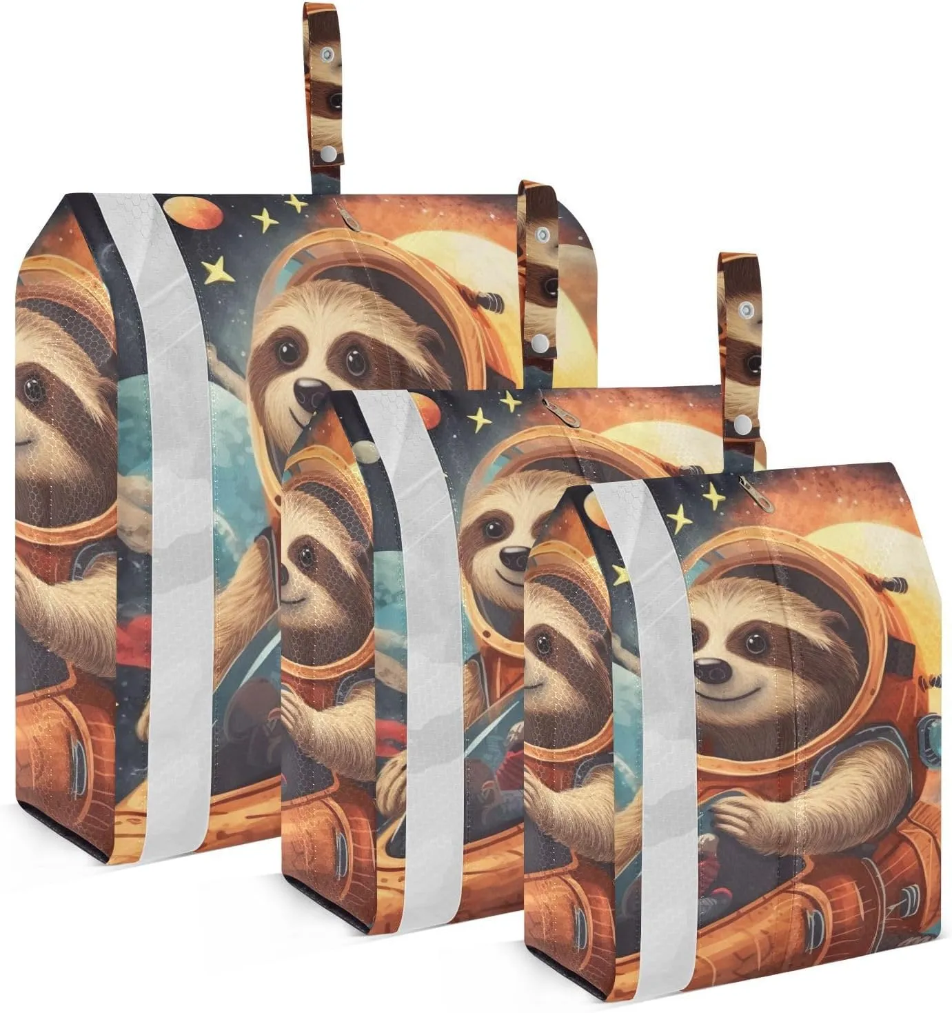 Sloth Space Planet Packing Cubes Set of 3, Lightweight Travel Luggage Organizers Foldable Bags for Easy Packing and Organization
