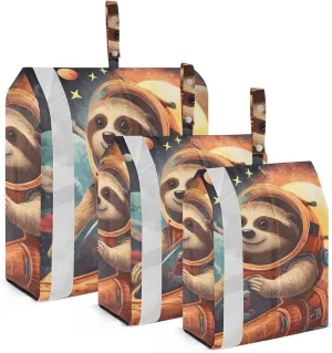 Sloth Space Planet Packing Cubes Set of 3, Lightweight Travel Luggage Organizers Foldable Bags for Easy Packing and Organization