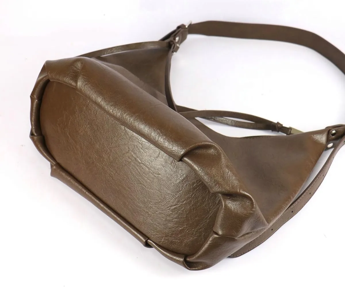 Slouchy PU Leather Crescent Shoulder Bag Women Trendy Crossbody Purse Hobo Bags Cute Satchels Top-handle Tote Handbag 2024