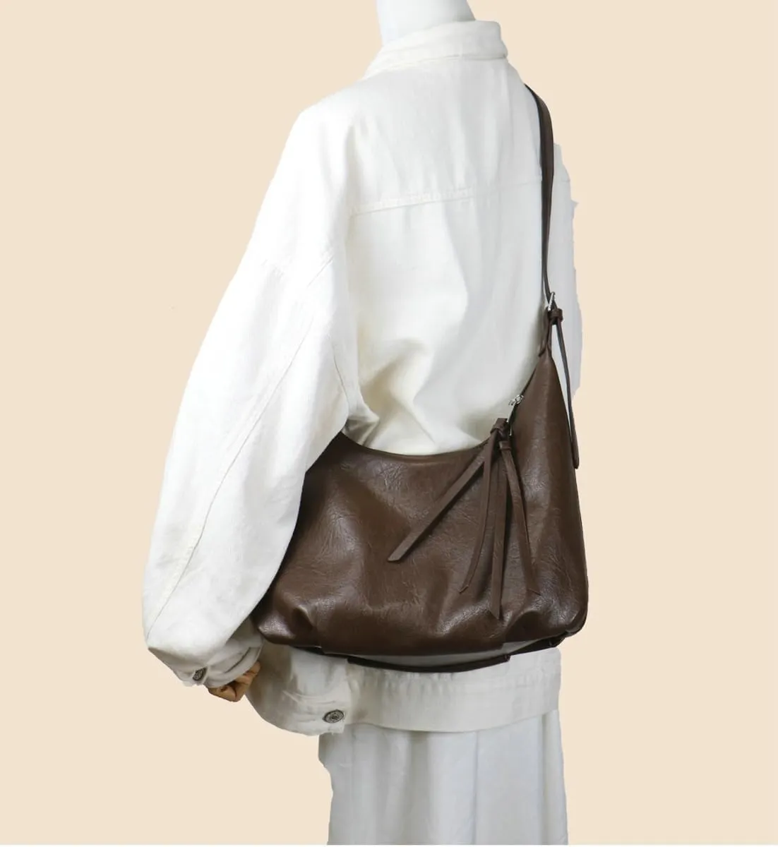 Slouchy PU Leather Crescent Shoulder Bag Women Trendy Crossbody Purse Hobo Bags Cute Satchels Top-handle Tote Handbag 2024