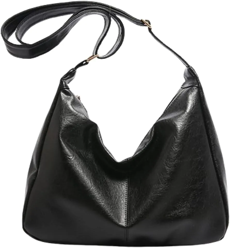 Slouchy PU Leather Hobo Bags Women Trendy Shoulder Bag Crescent Crossbody Purse Cute Satchels Bag Top-handle Tote Handbag