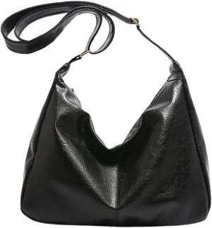 Slouchy PU Leather Hobo Bags Women Trendy Shoulder Bag Crescent Crossbody Purse Cute Satchels Bag Top-handle Tote Handbag