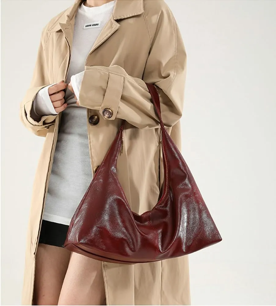 Slouchy PU Leather Hobo Bags Women Trendy Shoulder Bag Cute Crescent Crossbody Phone Purse Satchels Top-Handle Tote Handbag