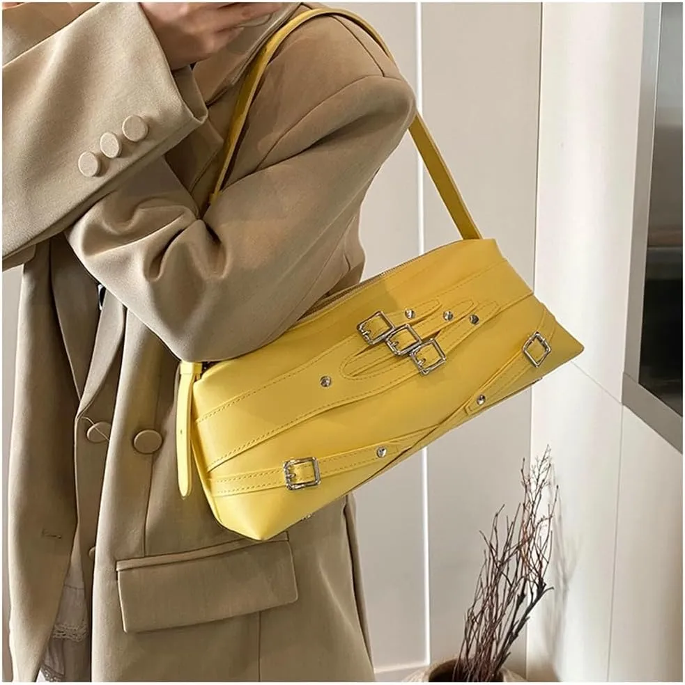 Slouchy Y2K PU Leather Crescent Hobo Bags Women Trendy 90s Crossbody Purse Satchels Shoulder Bag Top-handle Tote Handbag