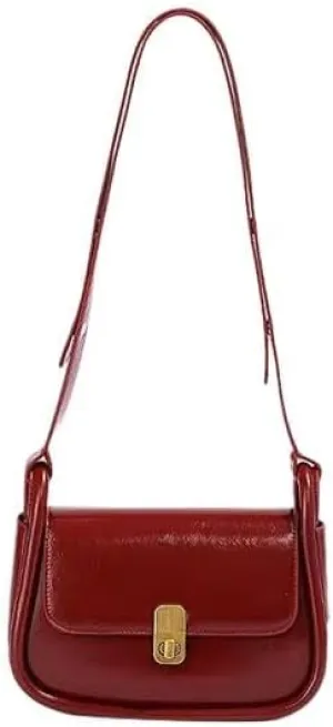 Small Crossbody Bags for Women Trendy Flap Saddle Purses Leather Shoulder Bag Handbag Scarlet
