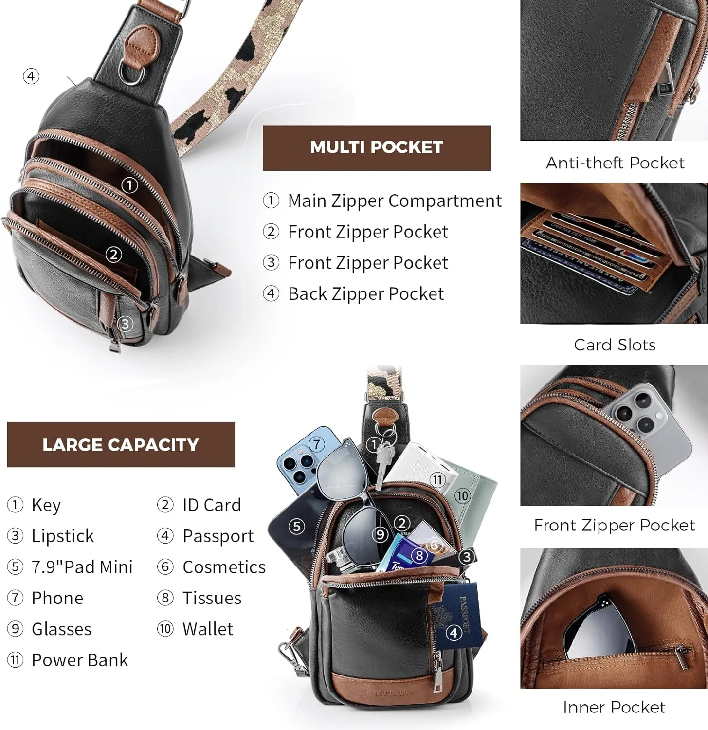 Small Sling Bag for Women, Vegan Leather Crossbody Bags for Women Trendy Designer Ladies Fanny Pack Chest Bag Purse