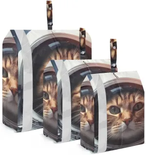 Space Astronaut Cat Packing Cubes Set of 3, Lightweight Travel Luggage Organizers Foldable Bags for Easy Packing and Organization