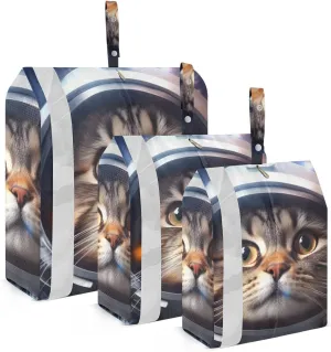 Space Astronaut Cat Packing Cubes Set of 3, Lightweight Travel Luggage Organizers Foldable Bags for Easy Packing and Organization