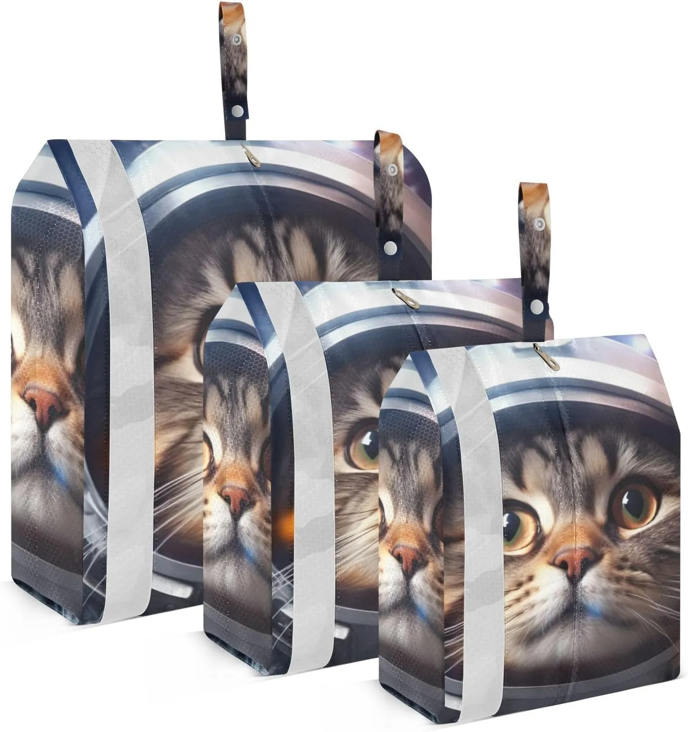 Space Astronaut Cat Packing Cubes Set of 3, Lightweight Travel Luggage Organizers Foldable Bags for Easy Packing and Organization