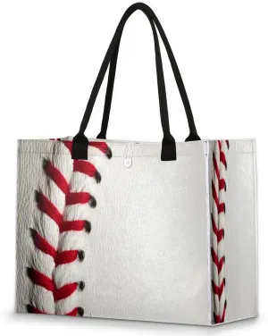 Sports Baseball White Tote Bag for Women Large Beach Bag Reusable Grocery Bags Tote Bag for Work Shopping Travel Beach