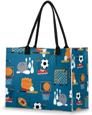 Sports Football Football Bowling Tote Bag for Women Reusable Grocery Bags Large Beach Bag Tote Bag for Work Shopping Travel Gym