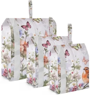 Spring Bird Flowers Packing Cubes Set of 3, Lightweight Travel Luggage Organizers Foldable Bags for Easy Packing and Organization