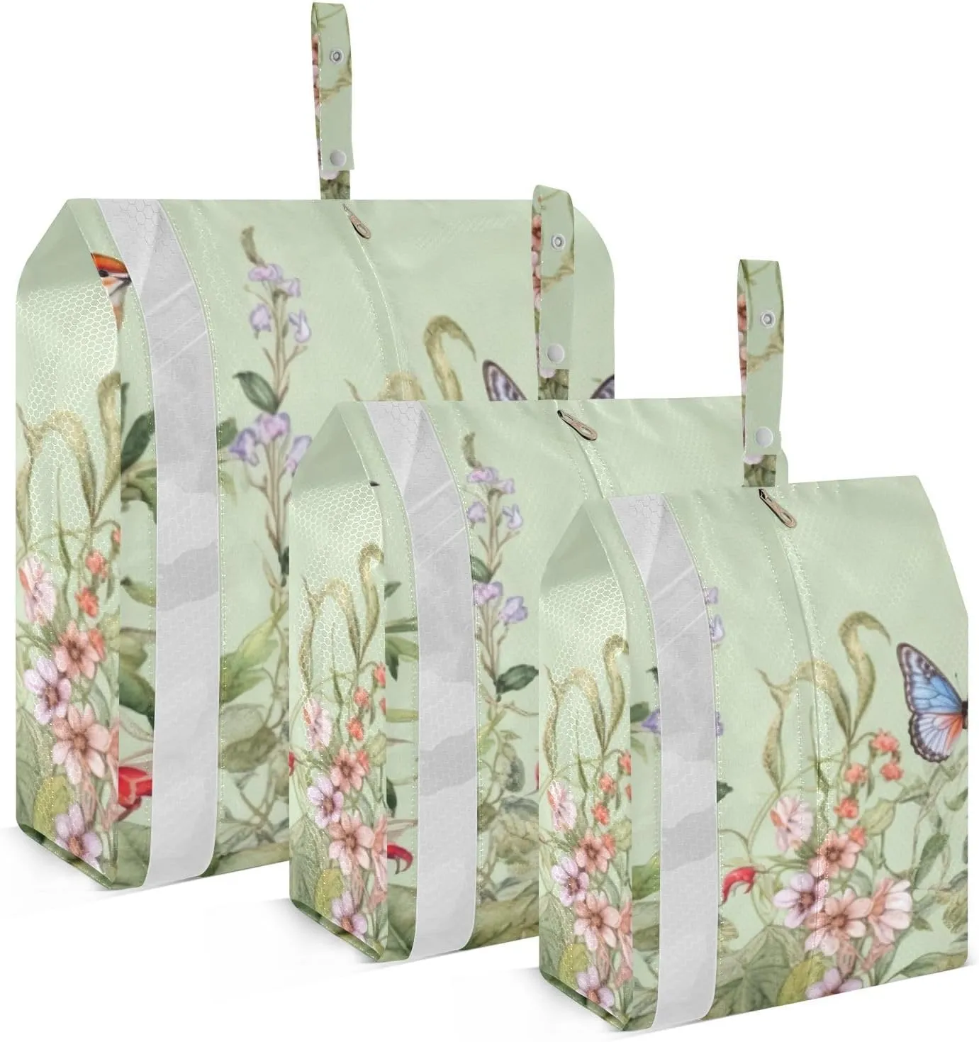 Spring Flowers & Birds Packing Cubes Set of 3, Lightweight Travel Luggage Organizers Foldable Bags for Easy Packing and Organization