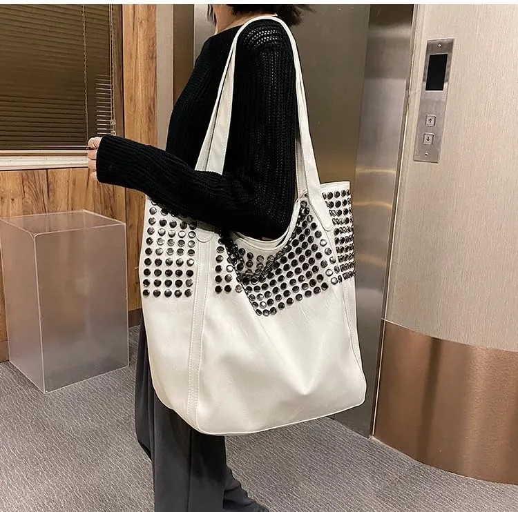 Studded Purse Large Tote Bags for Women Vegan Leather Bag Studded Bag Y2k Purse Gothic Bag