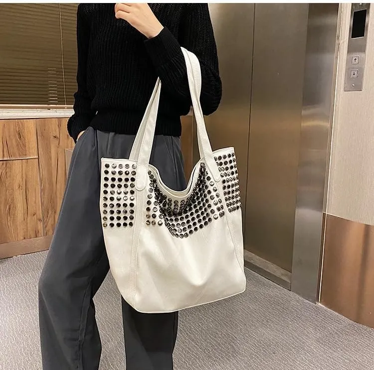 Studded Purse Large Tote Bags for Women Vegan Leather Bag Studded Bag Y2k Purse Gothic Bag