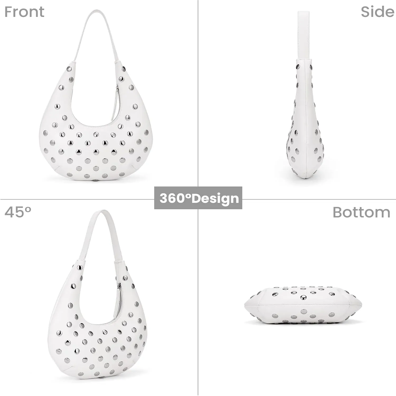 Studded Purse Y2k Bag Small Shoulder Bags for Women Trendy Crescent Studded Handbag Hobo Underarm Bag