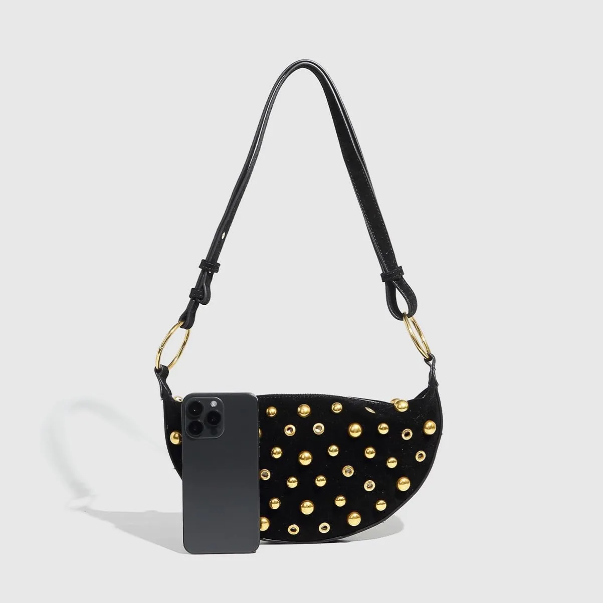 Studded Shoulder Bags for Women Y2K Punk Small Hobo Bags Cute Purse Womens PU Leather Goth Purse