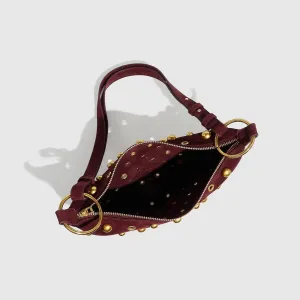 Studded Shoulder Bags for Women Y2K Punk Small Hobo Bags Cute Purse Womens PU Leather Goth Purse