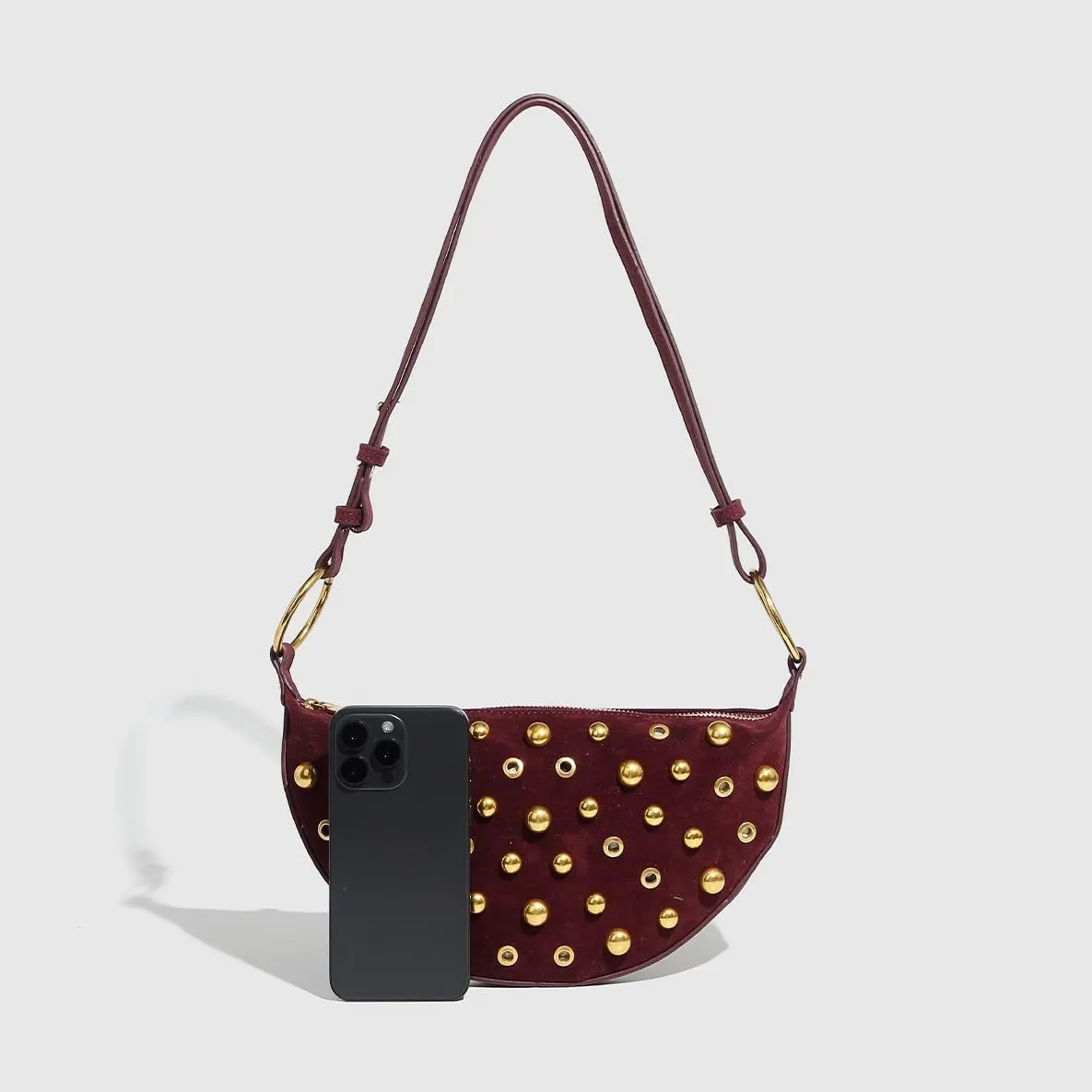 Studded Shoulder Bags for Women Y2K Punk Small Hobo Bags Cute Purse Womens PU Leather Goth Purse