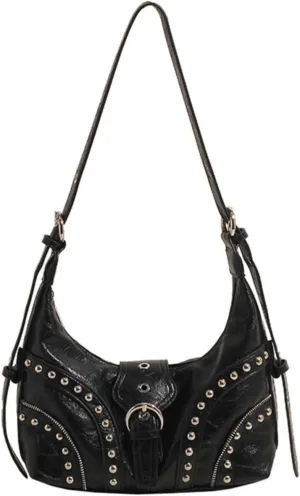 Studded Shoulder Bags Grunge Purse for Women Faux Leather Hobo Purse Y2k Dumpling Bag Summer 2000s Streetwear