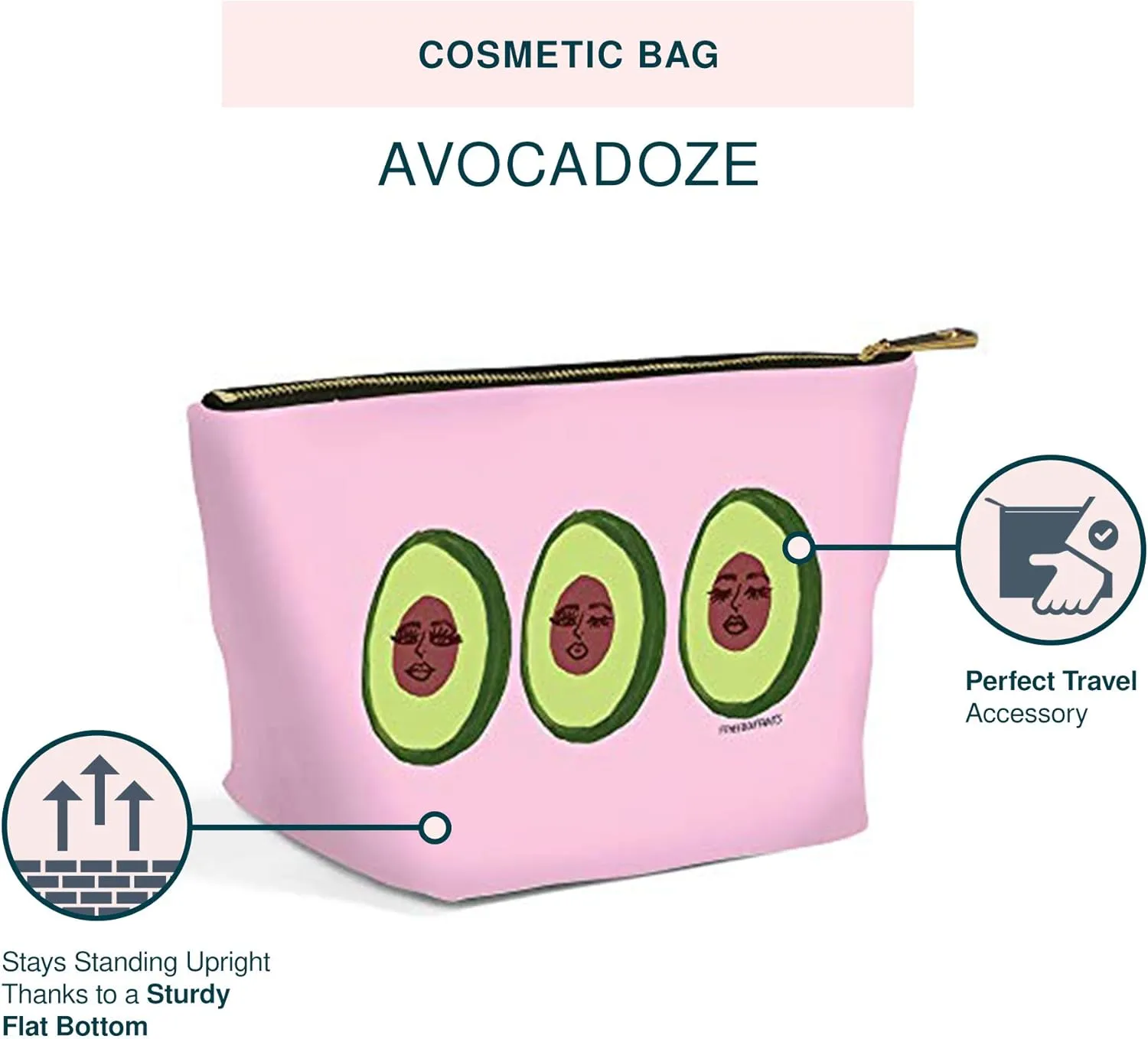Studio Oh! Cosmetic Bag for Makeup & Toiletries Avocadoze - Fully Lined, Spacious Size: 8.25" W x 5.5" H x 2.75" D Clutch Pouch with Full Zip Closure
