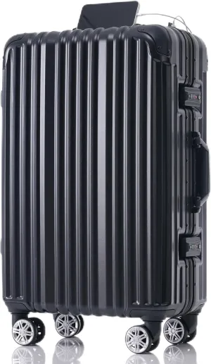 Stylish 24in Aluminum Frame Luggage for Stress-Free Travel, USB Charging Port, Spinner Wheels, Short Trips, Black