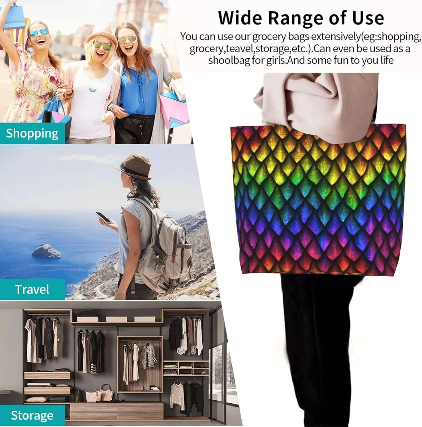 Stylish Print Tote Bag Extra Large Reusable Grocery Shopping Shoulder Tote Bag Portable Storage Handbag